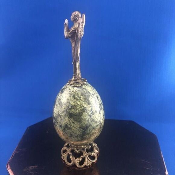 Green Marvel Egg With Brass Angel On Top - Picture 5 of 10